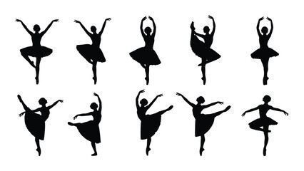 Silhouettes of ballerinas in various dance poses isolated on white background, Vector © MD Riad Hossain 