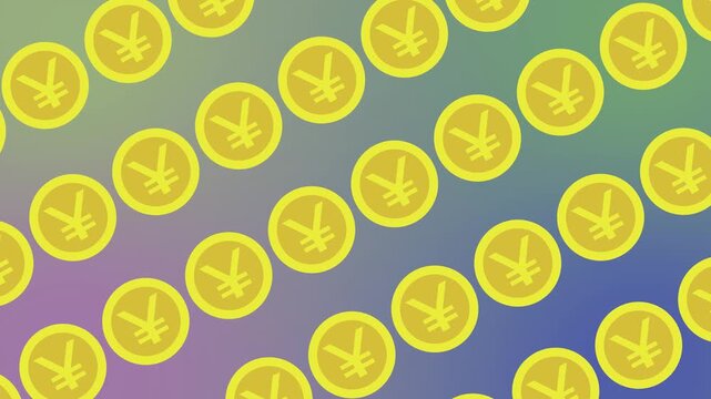 Seamless financial pattern with golden dollar coins on a vibrant gradient background animation. Repeating money wallpaper with currency symbols. Horizontal business banner for investment and banking.