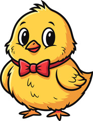 Obraz premium Cute cartoon chick wearing red bow tie