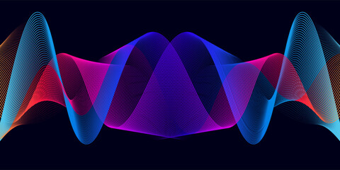 Abstract dynamic colorful flowing lines light design. Sound wave background. Vector illustration of music, technology concept
