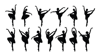 A group of ballerinas performing various dance poses in silhouette isolated on white background, Vector © MD Riad Hossain 