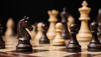 Chess pieces on a board, strategy