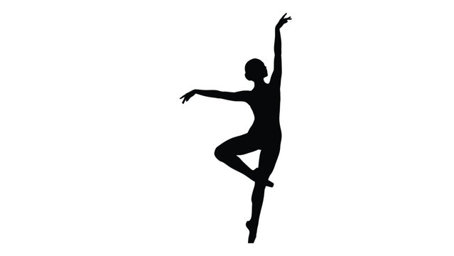 Elegant black silhouette of a ballet dancer in a dynamic pose isolated on white background, Vector