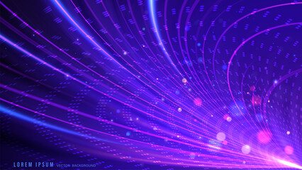 Abstract futuristic background with glowing neon purple and blue light trails, swirling speed lines, and digital bokeh © CoolFinger101