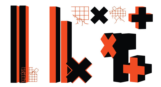 Graphic representation of various mathematical symbols and shapes in orange and black on a white background.