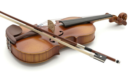 Violin and Bow on White Surface.