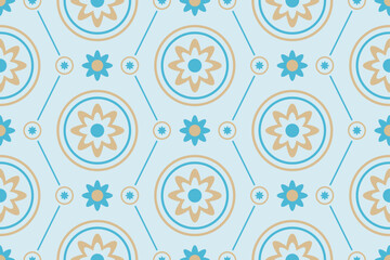Retro Floral Geometric Pattern Background in Blue and Beige