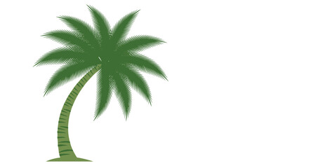 Obraz premium Minimalist illustration of a single green palm tree with a curved trunk and long feathery fronds isolated on a clean white background.