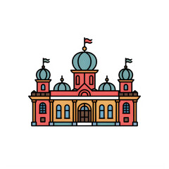 Obraz premium Colorful illustration of a building with domes and flags on top isolated on transparent background