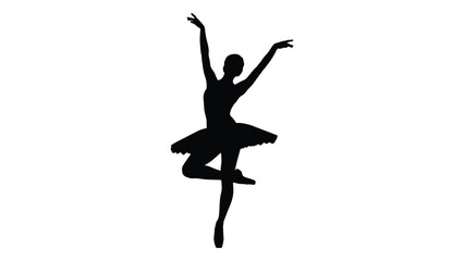 Elegant silhouette of a ballerina in a graceful mid-air pose with arms outstretched isolated on white background, Vector © MD Riad Hossain 