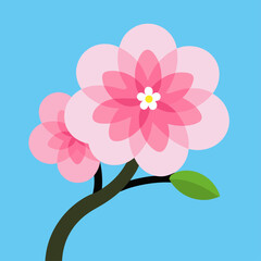 Minimalist flat vector illustration of pink cherry blossoms on a branch against a blue sky.