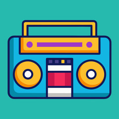 Colorful retro boombox illustration with vibrant blue and yellow colors on a plain background