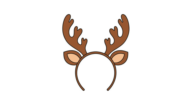 Cartoon illustration of a reindeer antler headband with brown ears designed for holiday parties and Christmas celebrations.