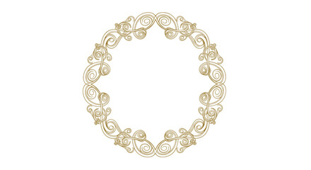 Elegant circular frame with golden ornate scrollwork and flourish details on a white background for premium designs.