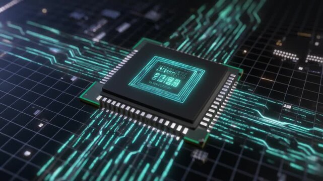 4K video of a microchip on a circuit board