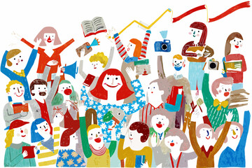 Obraz premium A cheerful illustration depicting a diverse group of people celebrating together