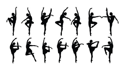 Graceful ballerinas performing various dance poses in silhouette isolated on white background, Vector © MD Riad Hossain 