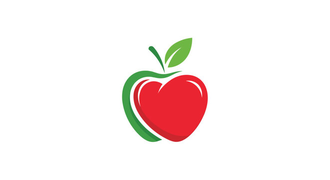 Modern logo design featuring a red heart shape incorporated into a green apple outline for health and wellness.