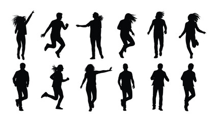 Fototapeta premium Silhouettes of people in various dynamic poses and activities isolated on white background, Vector