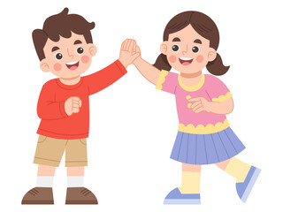 Obraz premium Illustration of Children Giving High Five