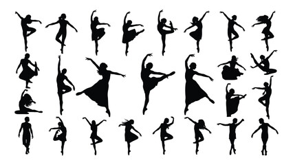Silhouettes of dancers in various ballet poses and movements isolated on white background, Vector © MD Riad Hossain 