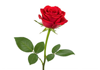 Naklejka premium Single red rose with green leaves isolated on transparent background