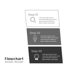 Black and White 3-Step Parallelogram Flowchart with Icons &ndash; Minimal Business Process Template