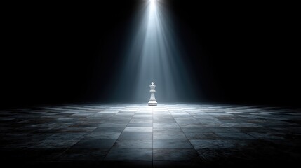 A chess king stands alone in a spotlight, symbolizing business leadership, strategy, and the singular focus needed for career growth.