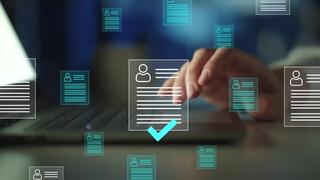 HR, or CRM. concept of company service to recruit customers, network links worldwide, hiring, and recruitment process manage.
