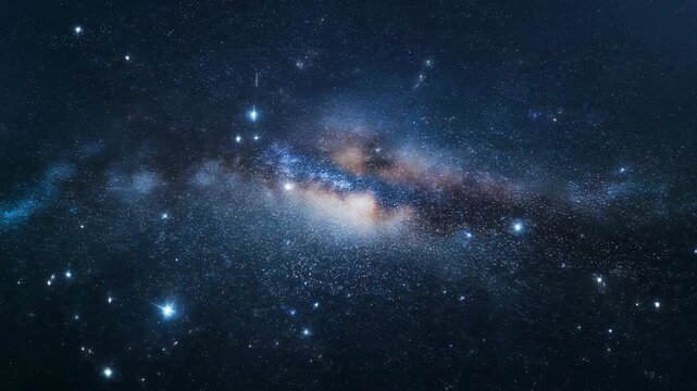 Dense and peaceful star field with countless stars and a distant galaxy.
