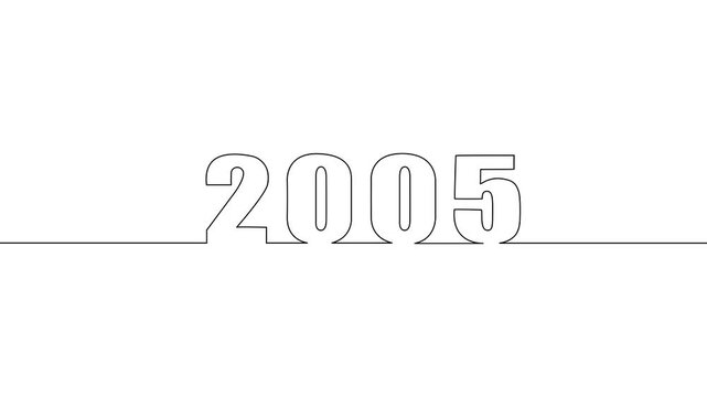 2005: A minimalist representation of the year 2005, depicted in a continuous line, simple, symbolic, and clean. 