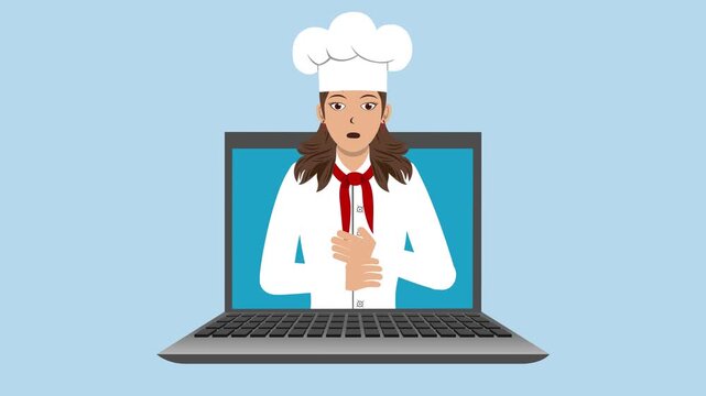 Opening Laptop With Female Chef Animation Video 4K suitable for your project needs