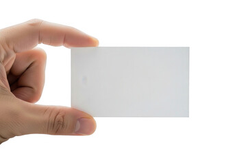 A hand holding a blank white card ideal for mockups on transparent background