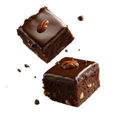 Chocolate cake with nuts on white background