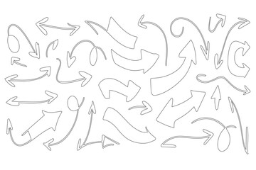 Obraz premium Decorative Hand-Drawn Arrow Symbols - Set of Black Sketchy Directional Pointers and Artistic Scribble Vectors.