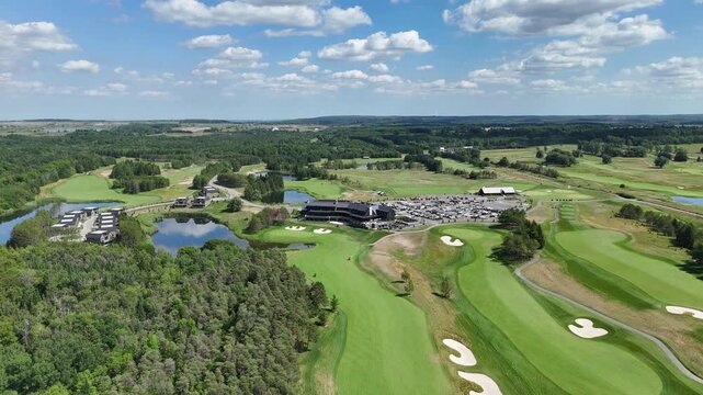 Aerial perspective of the fairways and greens at TPC Toronto at Osprey Valley in Caledon, Ontario