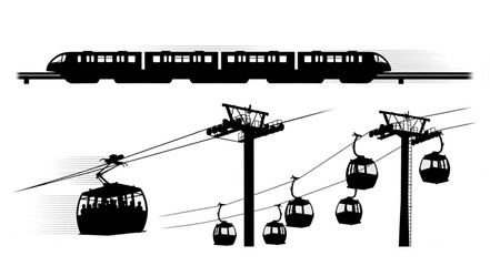 Monorail Train and Cable Cars Silhouette Transportation System. © Anggi