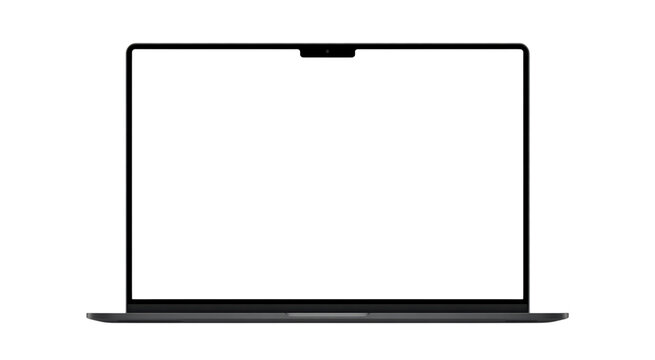 Laptop computer with blank screen on white background and a transparent background.