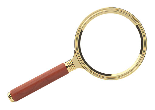 magnifying glass with brown wooden handle transparent background.