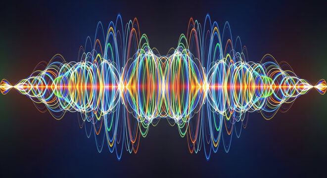 Colorful Sound Wave Illustration Showing Vibrations and Frequencies.