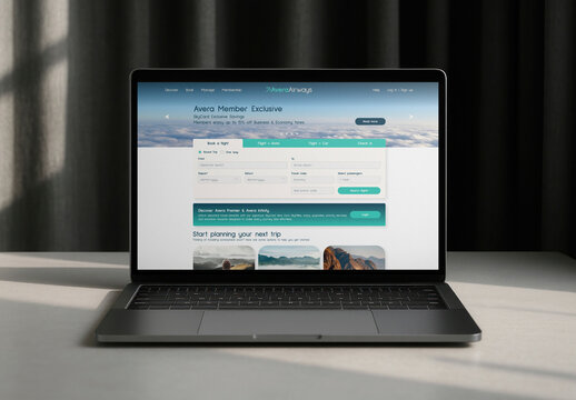 Laptop Mockup Displaying Travel Booking Website PSD