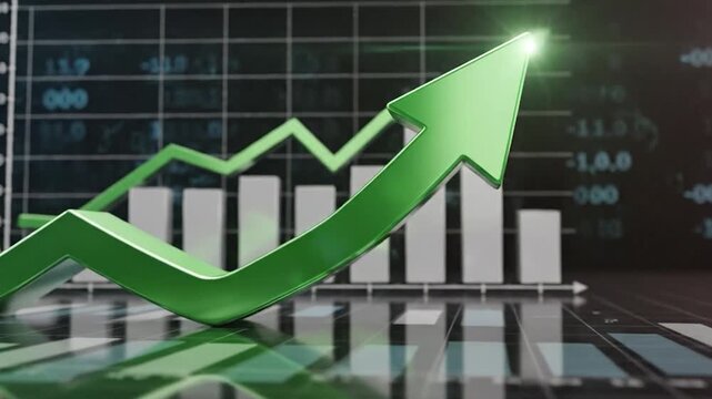 A llic downward arrow with a red tip indicates financial decline on a digital