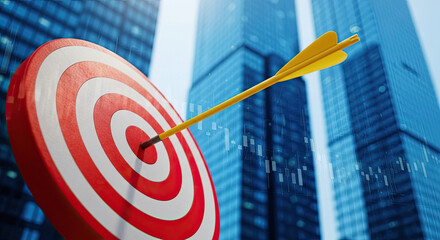 Bullseye shot hits target with precision in modern cityscape