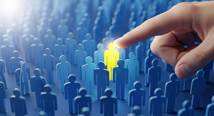 Hand selecting standout individual from crowd of people