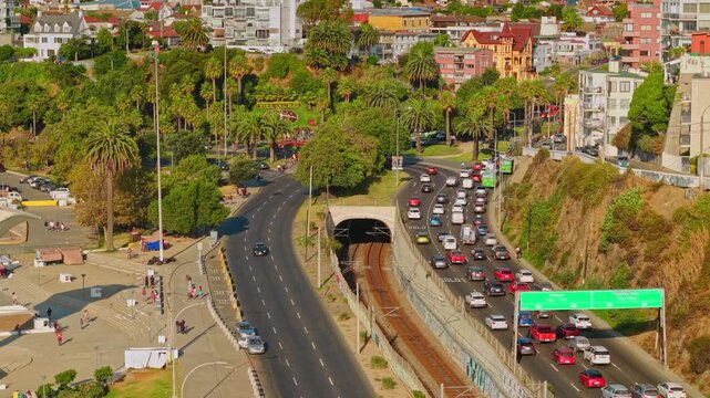 Aerial View of Flower Clock Park Traffic in Vina del Mar Chile Summer Destination