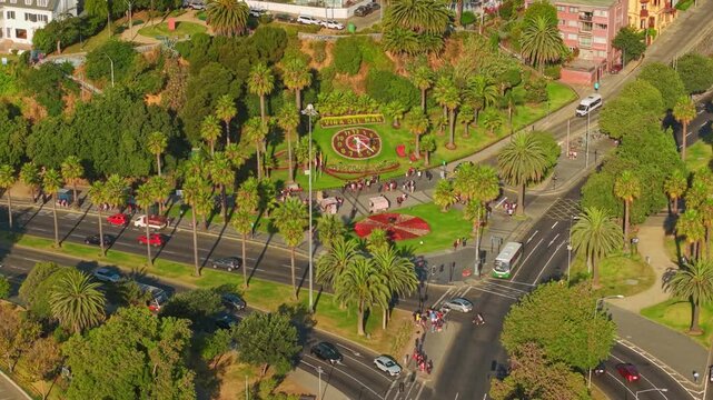 Aerial Urban Landscape Flower Clock Traffic Vina del Mar Chile Coastal City