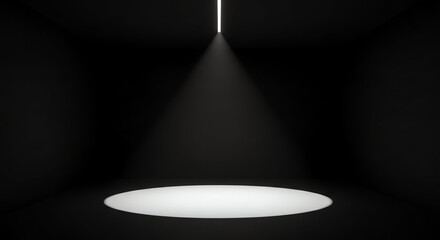 Empty spotlight on a dark stage with a bright circular light at the center.