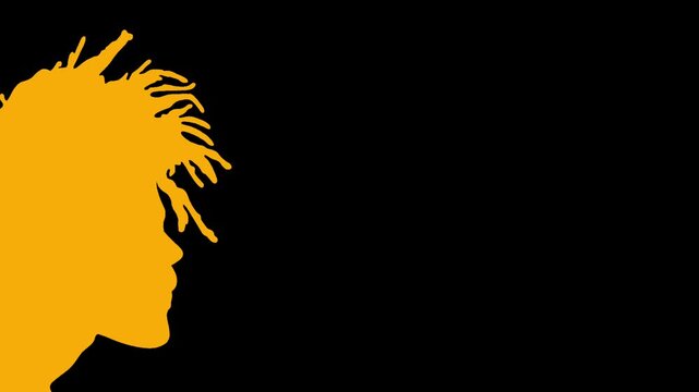 Juneteenth freedom day loopable animation featuring red, green and yellow afro silhouette male on a dark background.