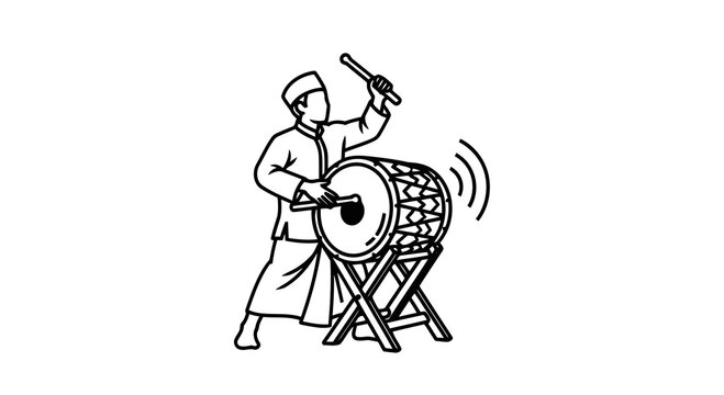 A man playing a large drum with a stick