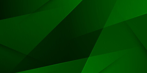 Abstract fractal dark green background. Modern banner concept element design. Overlap papercut triangle shapes with shadow and lights pattern style.
